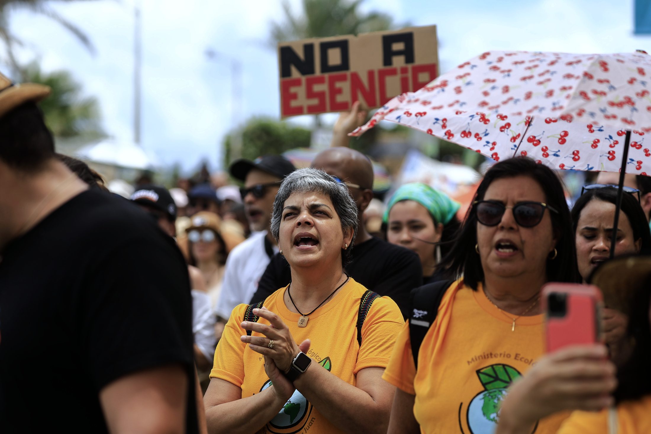 San Juan (PUERTO RICO), 3/28/2026.- Thousands of people marched through several of San Juan's main streets in protest against the construction of the Esencia residential and tourism project on the western coast of the island. The Parlor Magazine/Thais Llorca